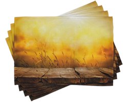 ABAKUHAUS herfst-placematten, lege tafelblad en tarwe, tafeldecoratie voor eetkamer en keuken, van wasbare stof, bruin-oranje-geel