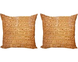 ABAKUHAUS Hieroglyphe Sierkussenhoes Set van 2, Hieroglyphs Zusammensetzung, Modern Accent Dubbelzijdige Digitale Print, 40x40, Blasse Oranje Bernstein