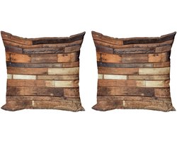 ABAKUHAUS Houten Kussenhoezen Set (2 stuks), Bruin Rustiek Vloerzicht, 50 cm, Bruin