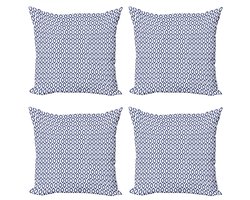 ABAKUHAUS Ikat Kussenhoezen – Set 4x 40x40 cm – Dubbelzijdig Druk – Marine/Wit