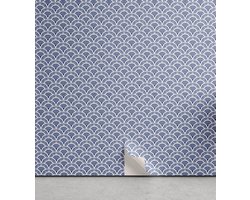ABAKUHAUS Japans aftrekbaar en klevende behang voor thuis, Art Deco schalen Boho, zelfklevende woonkamer keukenaccent, 33 cm x 180 cm, blauw wit