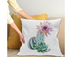 ABAKUHAUS Kaktus Kussenhoes, Kaktus-Bloem en Spike, Met Ritssluiting, Wasbaar, Dubbelzijdige Digitale Print, Heldere Kleuren, Hoogwaardige Stof, 40 x 40 cm, Roze Groen en Blauw