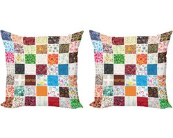 ABAKUHAUS Kleurrijk Sierkussenhoes Set van 2, Patchwork Retro Stijl, Modern Accent Dubbelzijdige Digitale Print, 40x40, Meerkleurig