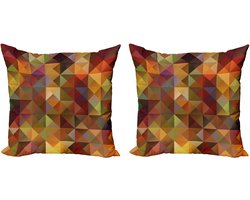 ABAKUHAUS Kleurrijk Sierkussenhoes Set van 2, Raster-Mozaïek Geometrisches, Modern Accent Dubbelzijdige Digitale Print, 50x50, Goudsbloem Bruin