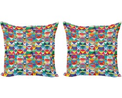 ABAKUHAUS Kleurrijke decoratieve kussenhoez 2-pack, chevron driehoek 60x60 cm, gro rood, blauw