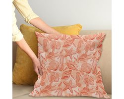 ABAKUHAUS Koraal Sierkussenhoes, Nautisch Maritiem Zee Mix Group met Seahorse Shells en Starfish Oceaan Zomer Thema, Decoratieve Vierkante Sierkussenhoes, 60 x 60 cm, Salmon