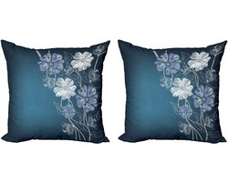 AbakuHaus – Kussenhoes 2x40x40 cm – Kersenbloesem-bruid, dubbelzijdig – Petrol/Lavendel