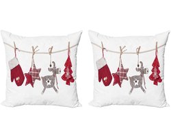 ABAKUHAUS Kussenhoes – 40x40 cm – 2 stuks – Dubbelzijdig bedrukt – Rits – Kerst