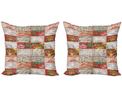 ABAKUHAUS Kussenhoes 45x45 cm – Dubbelzijdig bedrukt – microvezel taupe/multicolor