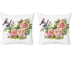ABAKUHAUS Kussenhoes – Lente 2x40x40 cm – Dubbelzijdig digitaal bedrukt, Wilde Vogels