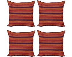ABAKUHAUS Kussenhoes – Set 4x40x40 cm – Dubbelzijdig bedrukt – Microvezel – Oranje/Rood/Pruim