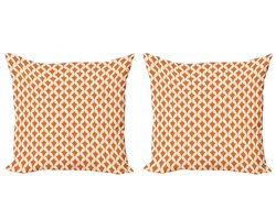 ABAKUHAUS Kussenhoes Set 50x50 cm – Dubbelzijdig bedrukt – Oranje & Ivoor