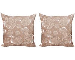 ABAKUHAUS Kussenhoes-Set met schelpen (2x) – Dubbelzijdig bedrukt – 45x45 cm – microvezel, rits, multicolor