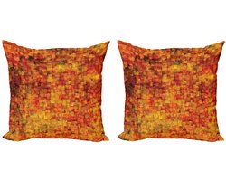ABAKUHAUS Kussenhoezen – 2x40x40 cm – Dubbelzijdig bedrukt – Oranje mosterdkleur