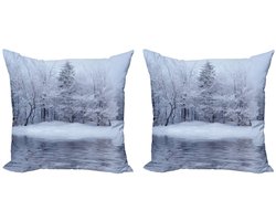 ABAKUHAUS kussenhoezen 2x40x40 cm – Winter Blizzard Bos – Dubbelzijdig bedrukt