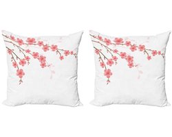 ABAKUHAUS Kussenhoezen-Set met Bloemen – Kersenbloesem – 60x60 cm