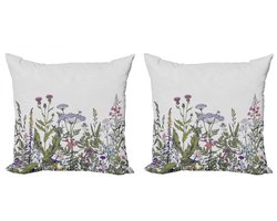 ABAKUHAUS Kussenhoezen – Set van 2 – Bloeiend Tuinpatroon – 40x40 cm