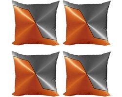 ABAKUHAUS Kussenhoezen Set van 4 – 40x40 cm – Digitaal bedrukt Oranje/Grijs