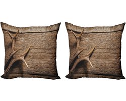 ABAKUHAUS Kussensloopset met Gewei (2 stuks), Rustiek Houten Gewei van een Rood Hert, 60 cm, Umberbruin