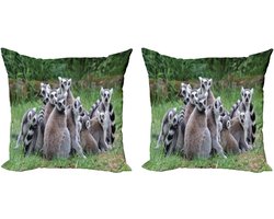 ABAKUHAUS Lemur decoratieve kussenhoes, 2 stuks, moderne accenten, dubbelzijdige digitale print, 45x45 cm, licht mauve taupe smaragdgroen