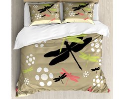 ABAKUHAUS Libeldekbedhoes Set voor eenpersoonsbedden, mijtbestendige allergiepatiënten met kussensloop, 130 x 200 cm, Cream Multicolor