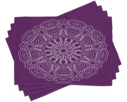 ABAKUHAUS Lila Mandala Tafelonderleggers, kant- en krulontwerp bedrukt met abstracte krommen en golven, tafeldecoratie van kleurvast stof voor eetkamer en keuken, lichtviolet en paars