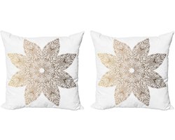 ABAKUHAUS Mandala decoratieve kussenhoes, 2-pack, met bloemen en ombre-effect, moderne accent, dubbelzijdige digitale print, 50x50 cm, donkerbruin