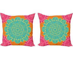 ABAKUHAUS Mandala Decoratieve Kussenhoes, Set van 2, Bloeiend Bloemenpatroon, Modern Accent, Dubbelzijdige Digitale Print, 45x45 cm, Multicolor