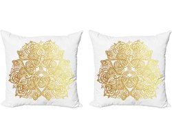 ABAKUHAUS Mandala Decoratieve Kussenhoes, Set van 2, Modern Accent Dubbelzijdige Digitale Print, 45x45 cm, Aardgeel en Mosterd