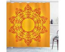 ABAKUHAUS Mandala Douchegordijn – Cirkelvormig – 175x200 cm – Oranje/Geel