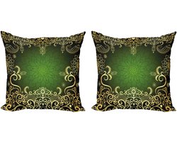 ABAKUHAUS Mandala kussenhoes – 60 x 60 cm – 2-delige set – dubbelzijdig – groen en zwart
