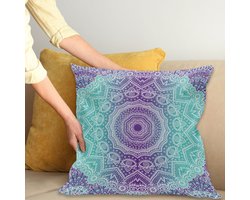 ABAKUHAUS Mandala Kussenhoes, Aufwändige Hippie, Water- en Vuilafstotend, Wasbaar, Dubbelzijdige Print met Ritssluiting, 50 x 50 cm, Aqua Lila