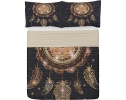 ABAKUHAUS Mandala Microfiber Bedspreiset, Bohemian Dream Catcher, Soft Bedding Set met kussenslopen en quilt, 220 cm x 220 cm, Dark Mustard