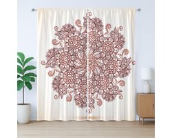 ABAKUHAUS Mandala Rustiek Gordijn, Boheemse Universum Kosmos, met Bandjes, Lussen en Haken voor de Woonkamer, 280 x 245 cm, Bordeauxrood Ivoor