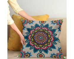 ABAKUHAUS Mandala Sierkussenhoes, Retro Turkish met Unique Blad Bloem Meditation Tribal Kunst Print, Decoratieve Vierkante Sierkussenhoes, 40 x 40 cm, Koraal Blauw