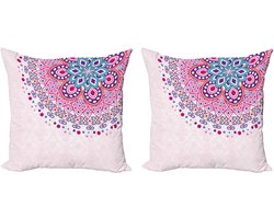 ABAKUHAUS Mandala Sierkussenhoes Set van 2, Ornamenteel, Modern Accent Dubbelzijdige Digitale Print, 40x40, Lichtroze Lila