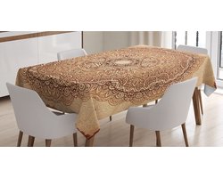 ABAKUHAUS Mandala Tafelkleed – 140 x 200 cm – Satijn, gember-beige-bruin