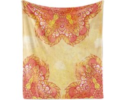 ABAKUHAUS Mandala Zachte Flanellen Fleece Deken, Patchwork Bloemen en Bladeren, Gezellige Pluche Plaid, 175 x 230 cm, Lichtgeel Meerkleurig