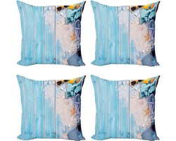 ABAKUHAUS maritieme sierkussens, kussenhoezen, 4-pack, Modern Accent dubbelzijdige digitale print, 40 x 40 cm, hemelsblauw en veelkleurig