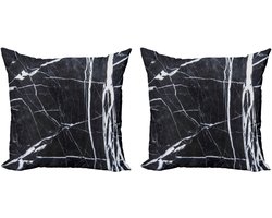 ABAKUHAUS Marmer Sierkussenhoes Set van 2, Grunge Naturstein, Modern Accent Dubbelzijdige Digitale Print, 40x40, Wit Grijs
