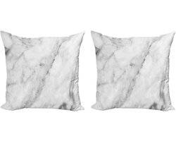 ABAKUHAUS Marmeren Kussenhoezenset (2 stuks), Granietmotief, 45 cm, Grijs/Stofwit