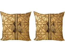 ABAKUHAUS Marokkaanse decoratieve kussenhoes, 2 stuks, modern accent, dubbelzijdige digitale print, 60x60 cm, lichtbruin