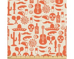 ABAKUHAUS Mexicaans Stof per meter, Hoedschedelcultuur, prachtig geweven stof voor bekleding en woonaccessoires, 1M (148x100cm), oranje crème