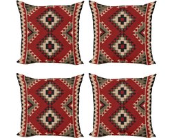 ABAKUHAUS Middle East Decoration Pillow Cover 4-pack, Modern Accent dubbelzijdige digitale print, 45 x 45 cm, Ruby Multicolor
