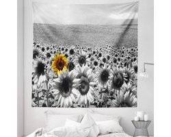 ABAKUHAUS Modern Wandkleed Queen-formaat, Zonnebloem Veld Zwart en Wit een Single Geel Bloem Lente Landschap Individuality, Wandkleed Bedsprei Bedhoes Wanddecoratie, Queen-formaat, Grijs