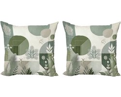 ABAKUHAUS Monstera decoratieve kussenhoes, 2-pack, Boho Love Mid Century Art, Modern Accent dubbelzijdige digitale print, 60x60 cm, Reseda groen taupe