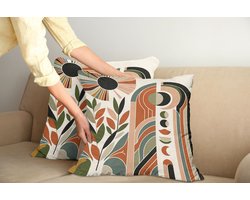 ABAKUHAUS Monstera decoratieve kussenhoes, 2-pack, modern accent, dubbelzijdige digitale print, 40x40 cm, beige, groen, donkeroranje