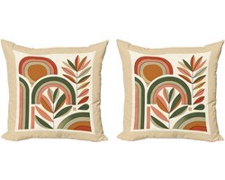 ABAKUHAUS Monstera decoratieve kussenhoes, 2-pack, modern accent, dubbelzijdige digitale print, 50x50 cm, donkerroestbruin beige groen