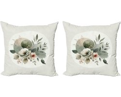 ABAKUHAUS Monstera decoratieve kussenhoes, 2-pack, modern accent, dubbelzijdige digitale print, 50x50 cm, licht saliegroen kokoskleur