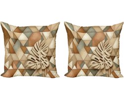 ABAKUHAUS Monstera decoratieve kussenhoes, 2 stuks, moderne accenten, dubbelzijdige digitale print, 40x40 cm, Cocoa Sepia Reseda Green